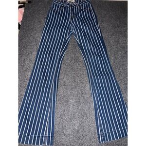 Rock & Roll Denim Womens High Rise Trouser Striped Jeans Blue White Size 27